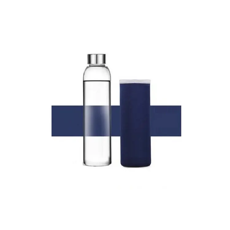 Ai-MICH 550ML 17 Unzen transparentes klassisches Borosilikat-Glas-Wasserflasche Edelstahldeckel mit Neoprenhalter individualisierte Werbung