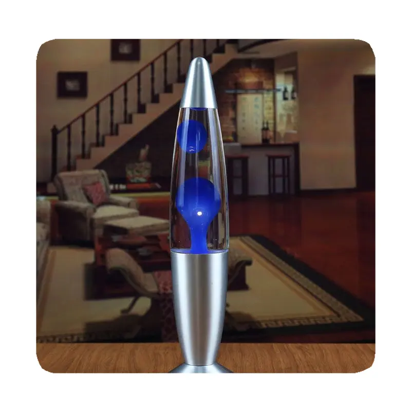 Nuovo commercio all'ingrosso razzo bottiglia di vetro colorato Glitter tavolo rotondo luce in alluminio corpo decorare Led Lava lampada 2024