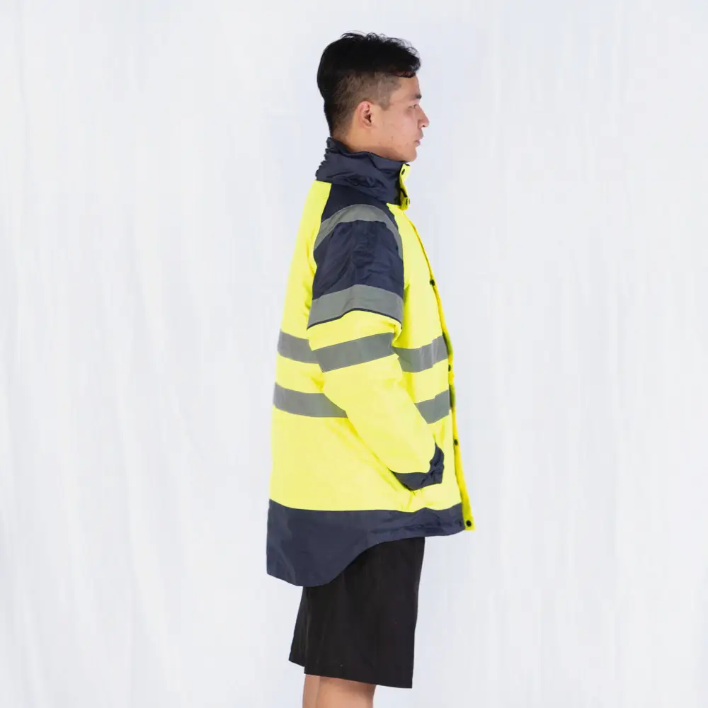 Jaket Keselamatan Reflektif Hi Vis Hangat 3 In 1 Musim Dingin untuk Pekerja Insinyur Parka Mantel Hujan Visibilitas Tinggi Tahan Air