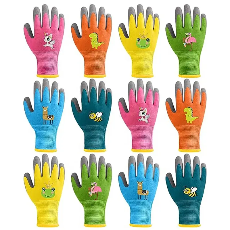 Personnalisé Enfants Enfant Enfants Nylon Doux Tricoté Latex Mousse Enduit Jardin Jardinage Travail Gants Imperméables Pour Les Tout-Petits Jeunes En Plein Air