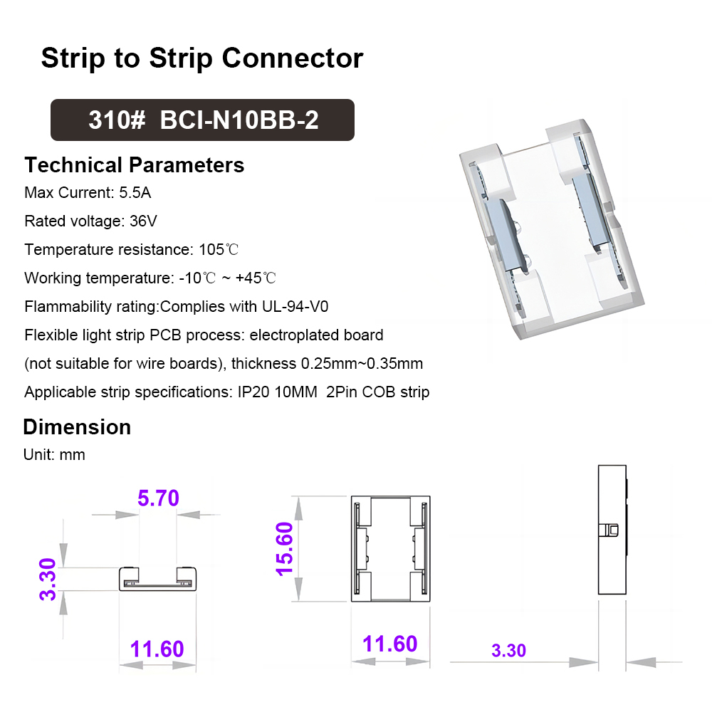 310# 10 mm 2Pin Strip to strip