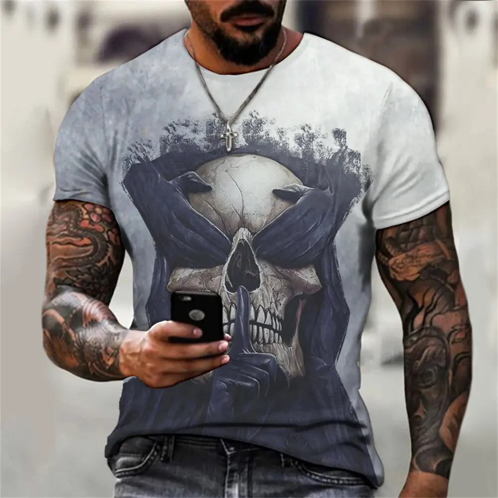 Мужская футболка с 3D принтом черепа, уличная одежда с коротким рукавом, спортивная одежда
