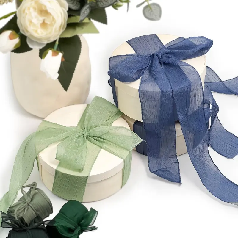 Garniture de ruban cadeau en mousseline de soie plissée verte faite à la main 1.5 ''X 5 Yards pour emballage cadeau Invitations de mariage Bouquets de mariée