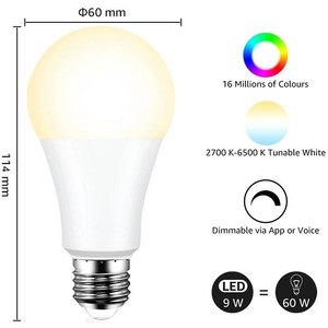 E27 E26 B22 Wifi kontrolü Alexa Google ev uyumlu ses kontrolü çok renk değiştiren 9W 15W RGB renkli hafif LED ampuller - Product Image 5