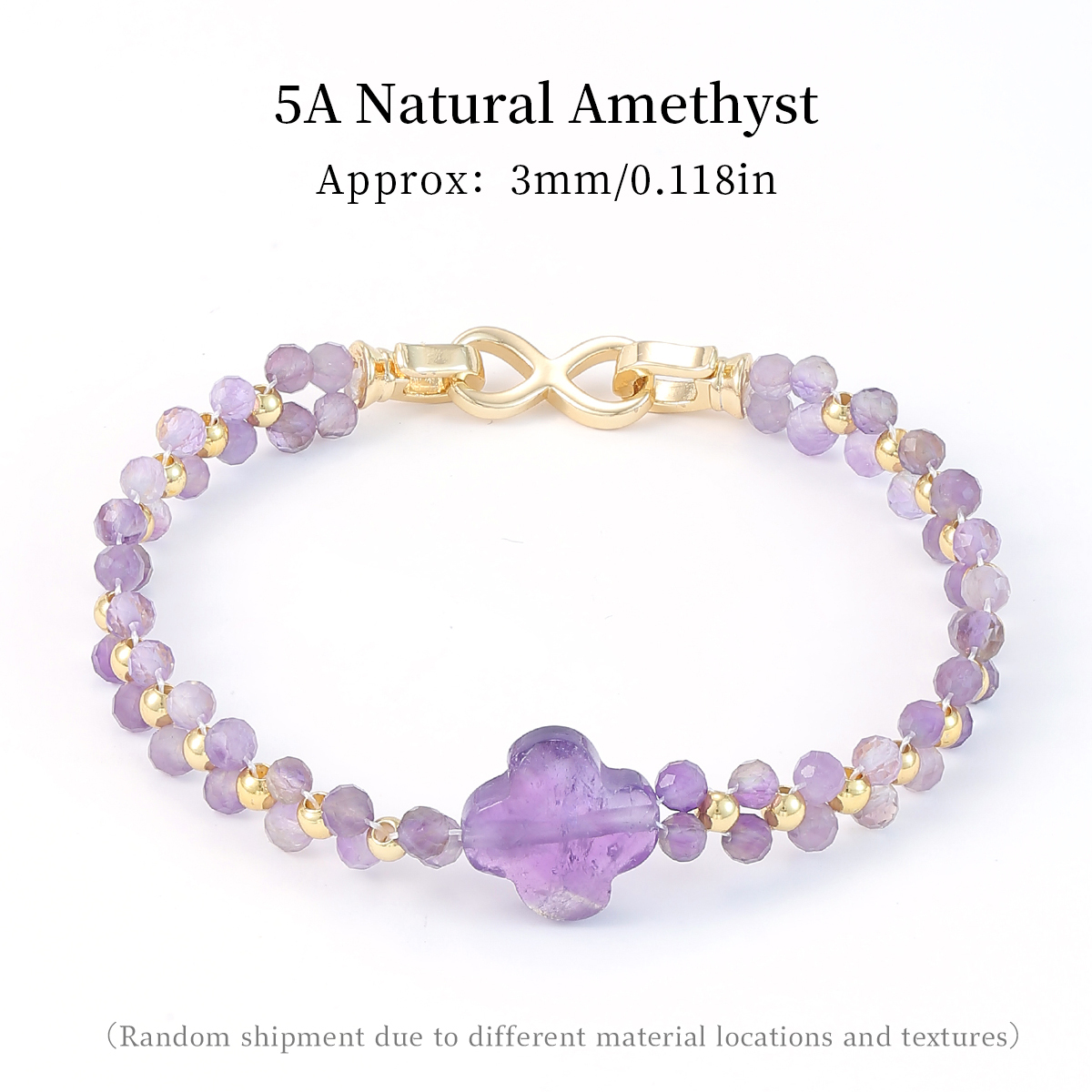 Bracelet Trèfle à Quatre Feuilles en Améthyste Naturelle 5A Facettée (cp)
