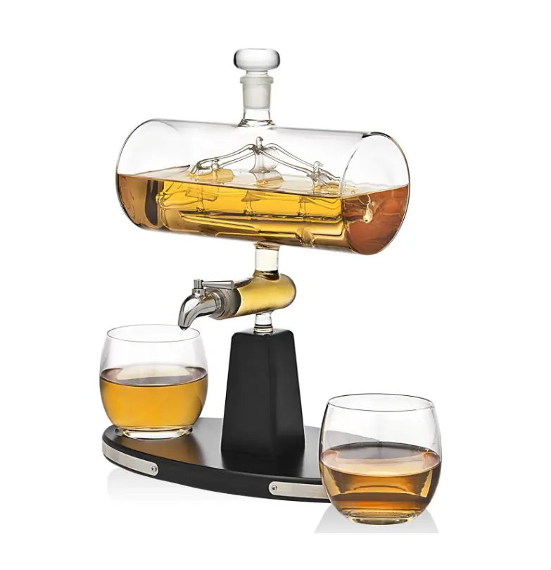 Large Capacity Whiskey Decanter Dispenser with 2 Whisky Tumbler Glasses for Home Bar Gifts