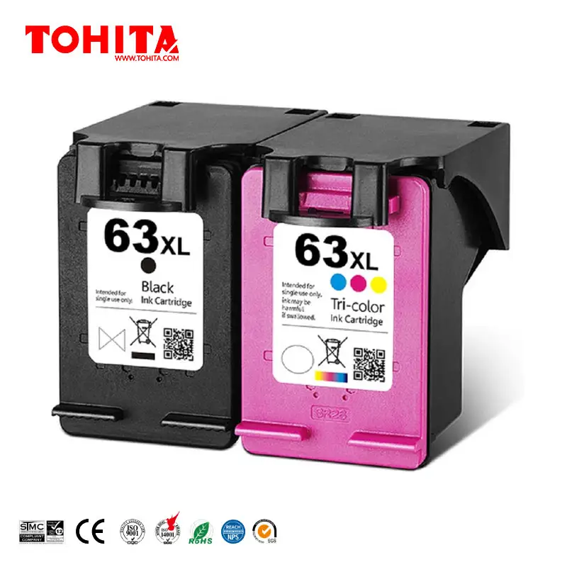 Cartucho de tinta 63XL BK Tri-Color para HP DeskJet 1110 1112 2130 2131 2132 2133 2134 3630 3632 4520 3830 3832 4650 tinta de TOHITA