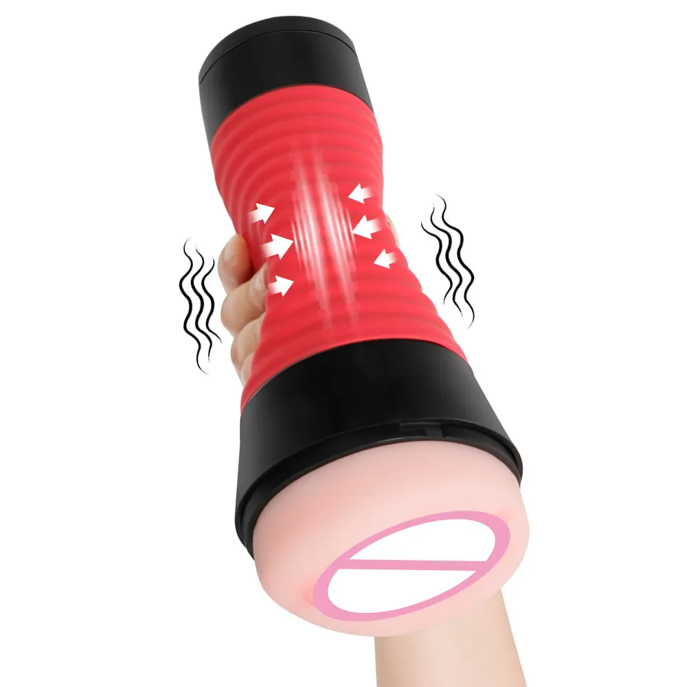 Squeezable Pocket Pussy Stroker mit 10 vibrierenden männlichen Mastur batoren Cup Vibrator Silikon puppe Sexspielzeug für Männer