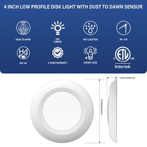Dawn şafak alacakaranlıkta sensör tavan Disk ışık 4 inç LED ince gömme montaj Disk ışık DOB teknolojisi 10W 650LM 2700K-5000K - Product Image 3