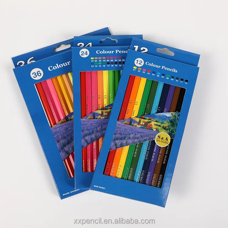 Toptan sanat boyama renkli kalem 12 renk kalemler renk kutusunda çocuklar için çizim
