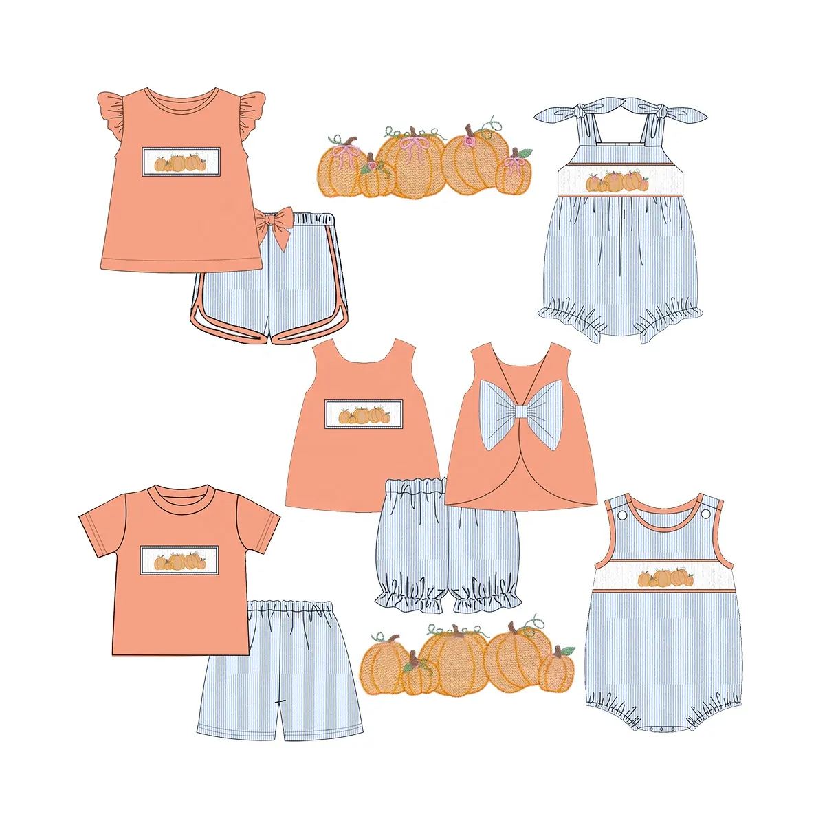 Puresun Halloween smocked niños ropa más nueva ropa de algodón para niña con bordado de calabazas