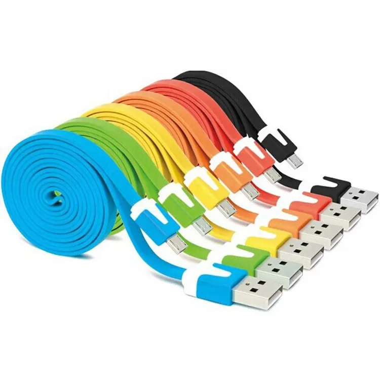 Nouvelle tendance En Gros Coloré Nouille 1M 2M Câble Plat Micro 5pin 8pin USB Data Sync Câble De Charge pour Samsung Iphone HTC LG