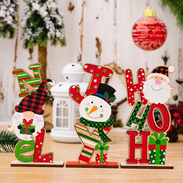 Nuove decorazioni natalizie ornamenti lettere in legno pupazzi di neve anziani nani lettere colorate legno