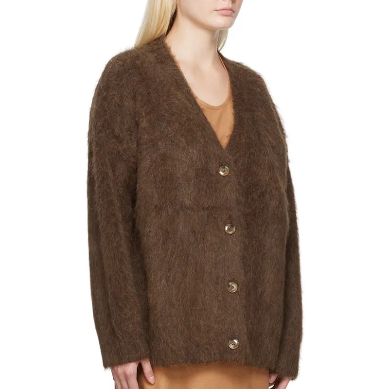 CaiNan özel boy alpaka yünü kazak hırka kadın örgü lüks tasarımcı bulanık ceket tıknaz örme hırka