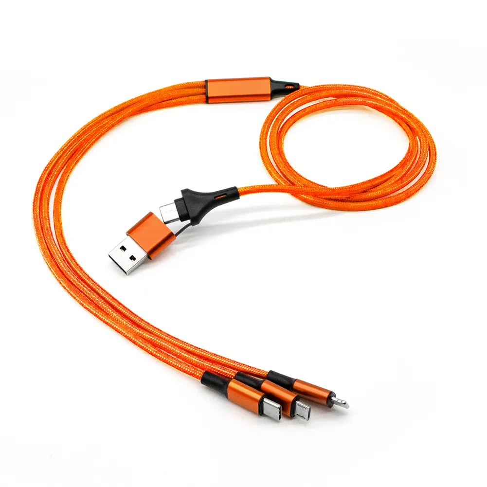 Yüksek kaliteli çok telefon şarj kablosu naylon örgülü Usb kablosu 5 1 hızlı şarj USB tip-c kablo perakende promosyon için