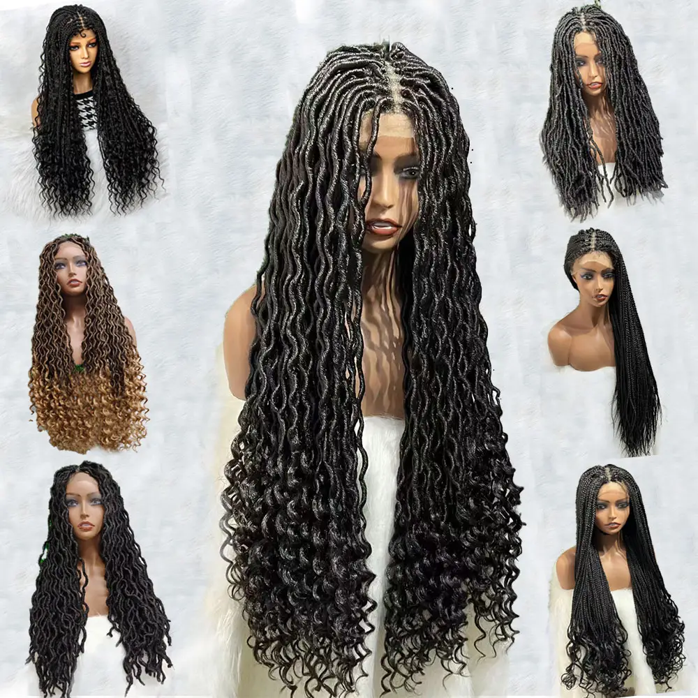 Braid Lace Front Wigs Perruque Tresse Box Braid Synthetic Hair Wigs Wholesale Ombre Box Braided Lace Wigs For Black Women