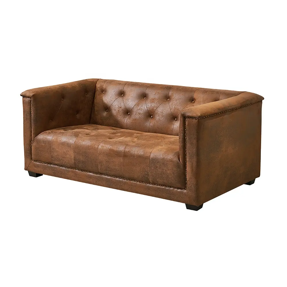 Sofá clássico de cobre para unhas, dois lugares vintage marrom tecido pu sofá de escritório
