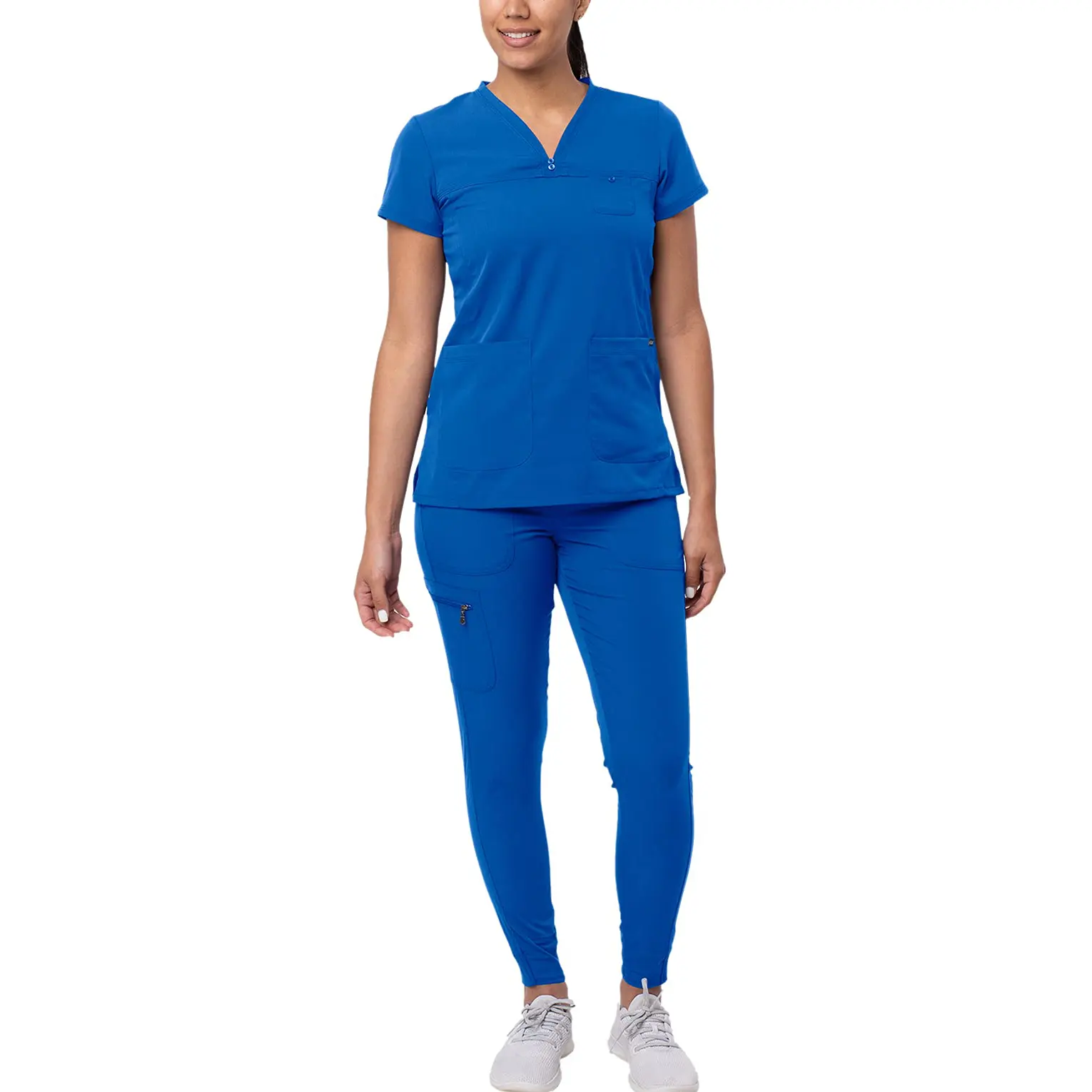 Movement Booster Scrub Set para mujeres-Sweetheart cuello en V Scrub Top & Yoga Jogger Scrub Pants Eco-friendly Pharmacy Woven Uniform