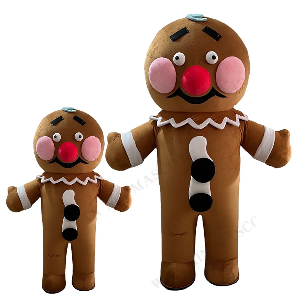 Vendita calda uomo di pan di zenzero personaggio dei cartoni animati set di costume della mascotte torta al cioccolato gonfiabile peluche adulto costume da mascotte