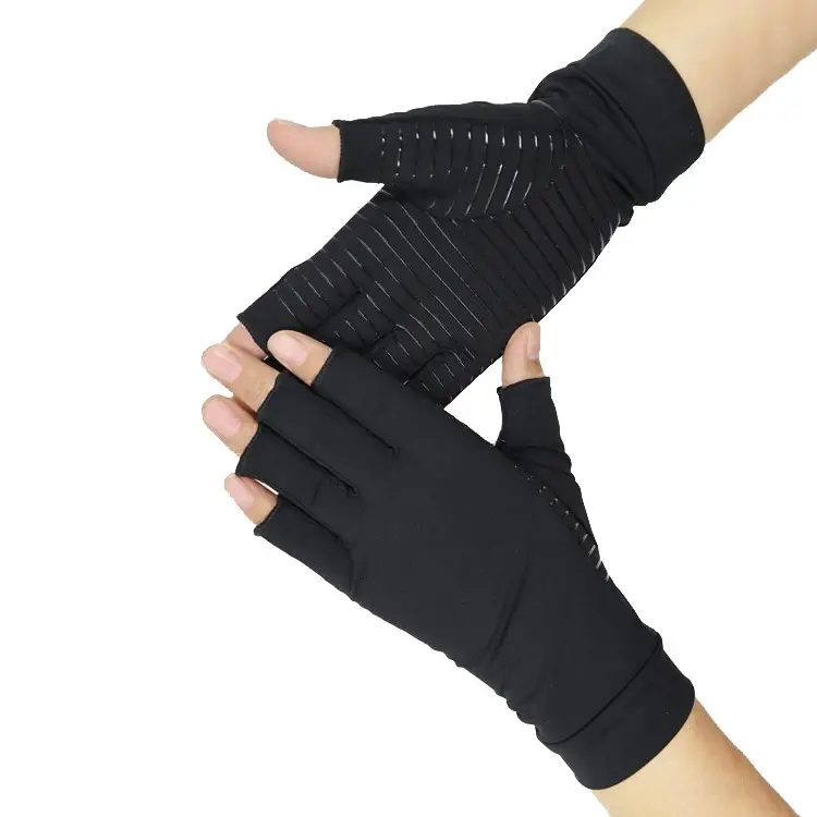 Guantes de LICRA con agarre sin dedos para hombre, manoplas de compresión para artritis, antireumáticas, de cobre, para terapia manual