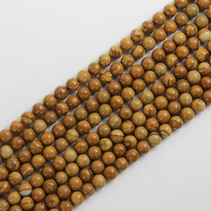 Prix usine naturel brun clair pétrifié bois pierre ronde perles en vrac pour la fabrication de bracelets - Product Image 6