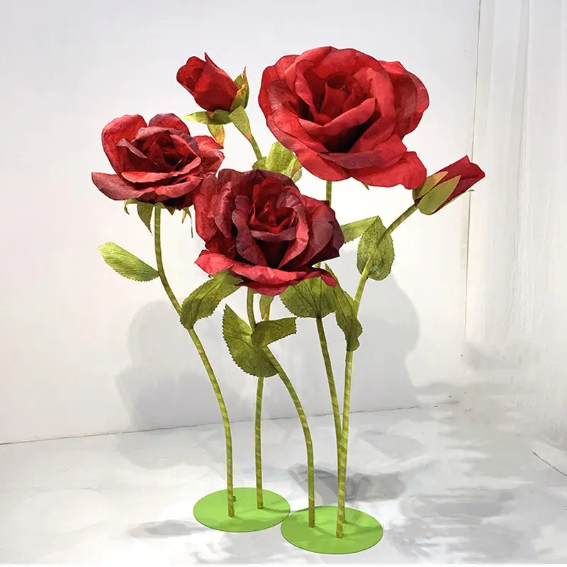 EG-VK043 cripe artificial gigante de seda, flores de papel artificiais feitas à mão para decoração de casamento, artesanato interno e externo