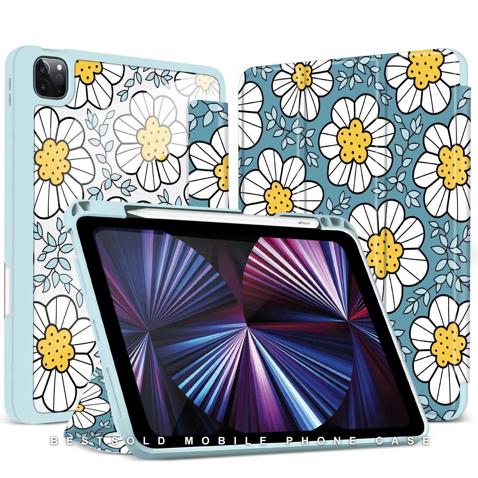 360 Full Protective Cover TPU+PC Shockproof Tri-fold Tablet Case for iPad Pro 11 inch 2024 New iPad Case Cover Woman Flowers