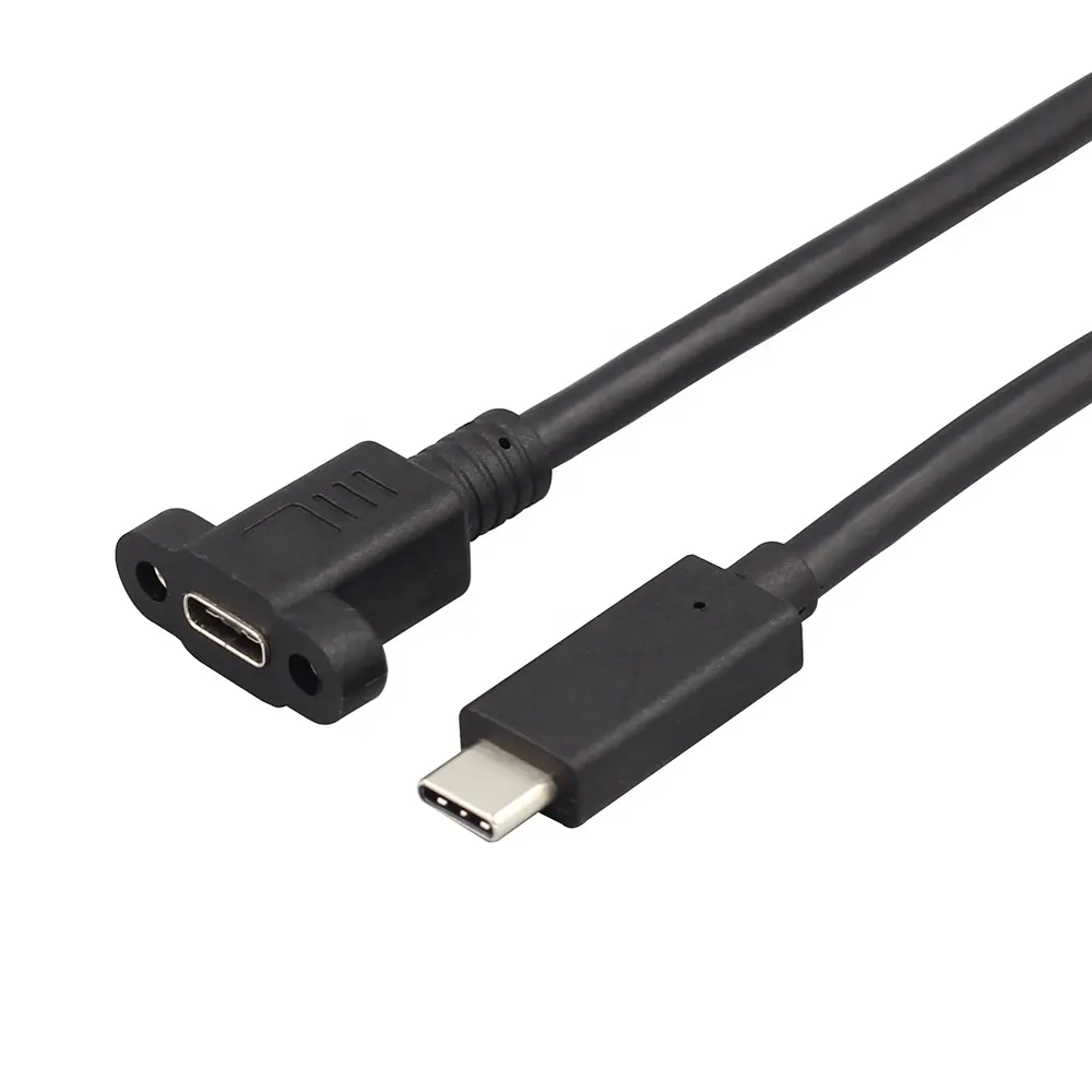 USB 3.1Cオス-メス延長ケーブルUSBCパネルマウントケーブル (ネジロック付き)
