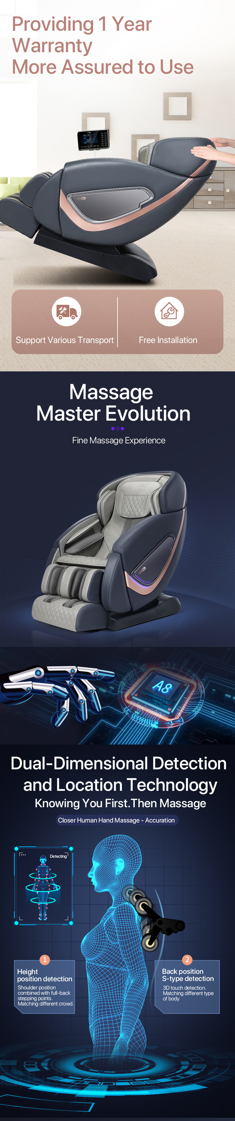 Jare A8 New Arrival Factory Price 4D Massage Heating Vibrator Shiatsu Kneading Electric Hot Sales  Full Body Massage Chair