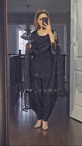 Ağır Plazo kurti set 3 adet kurta plazo set uzun kurtis hindistan'da kadınlar için etnik hint geleneksel giyim bayan ve kızlar için - Product Image 3