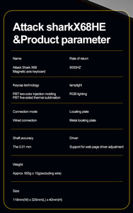 Tấn Công cá mập x68he trục từ có dây bàn phím cơ RGB chơi game eSports RT Bàn phím cơ có thể điều chỉnh và độ trễ thấp - Product Image 6