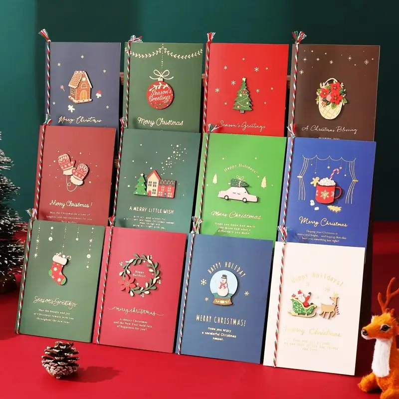 2024 nuevas tarjetas de felicitación de Navidad emergentes de dibujos animados, Nochebuena de deseos de tarjetas de regalo, tarjetas de Navidad de lujo hechas a mano