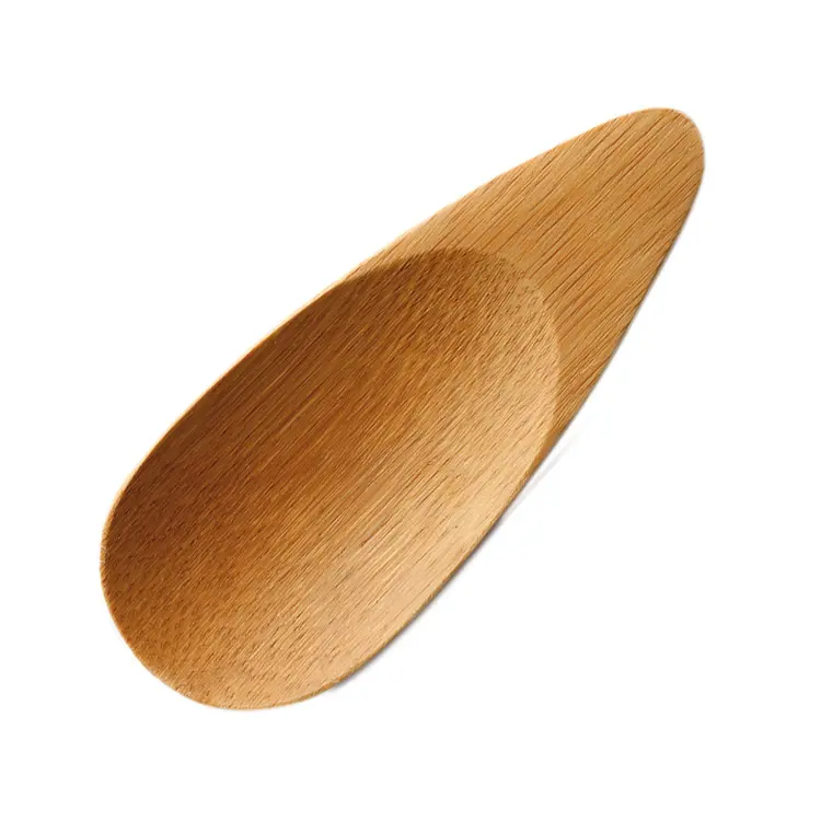 Colher de chá de bambu oval 4 ", pequeno sólido cocô de tação gravar logotipo mini colher de chá de bambu