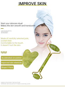 Yüksek kaliteli taş Set yeşim silindir ve Gua Sha doğal taş gujade yeşim yüz güzellik kazıma gugumasaj aleti yeşim - Product Image 5