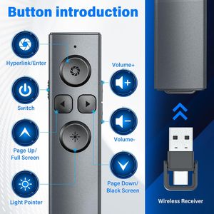 Clicker di presentazione 2-in-1 USB tipo C, telecomando presentatore Wireless ricaricabile, Clicker per presentazioni PowerPoint laser rosso - Product Image 3