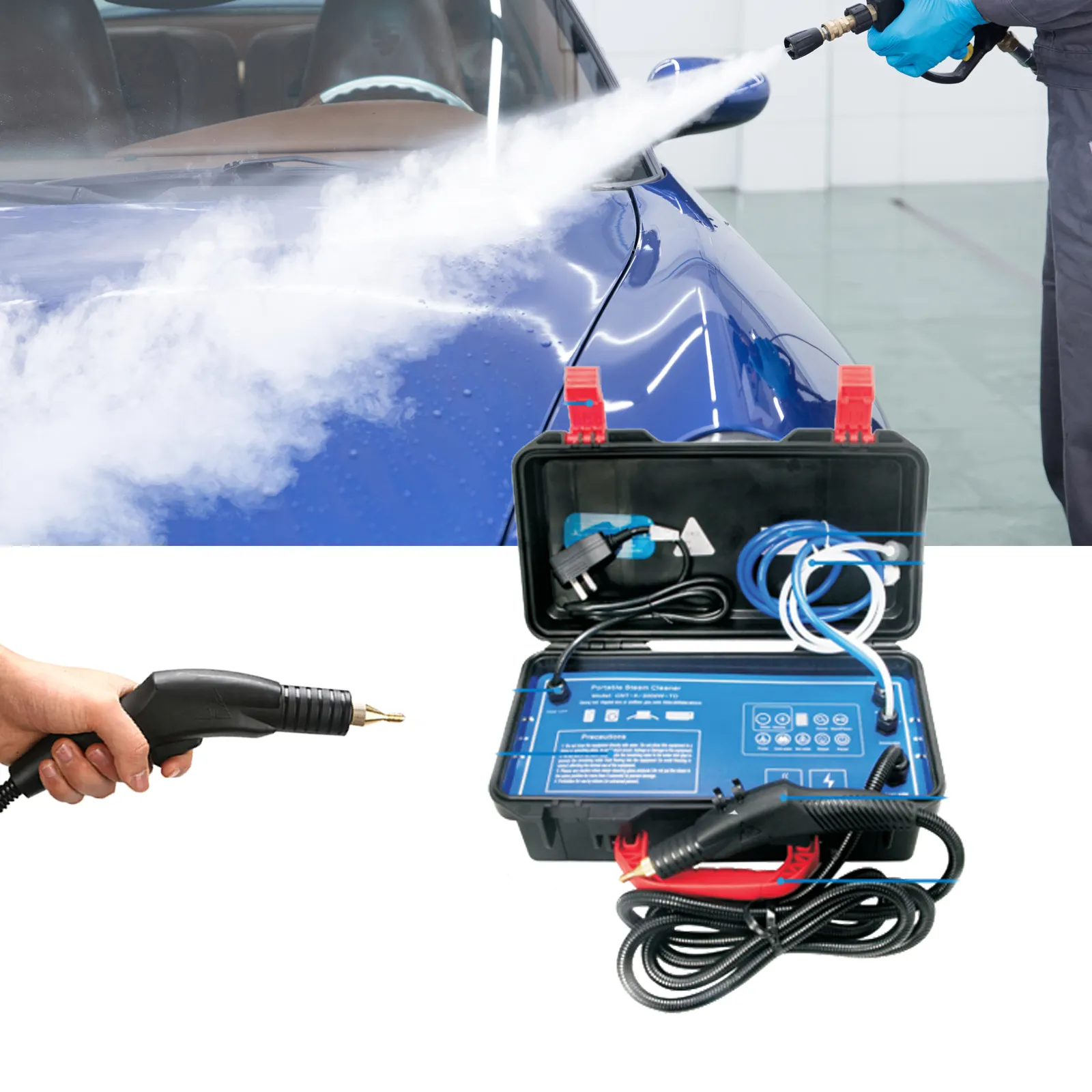 Profesyonel ev araba yıkama makinesi araba kullanımı temizlik vapur taşınabilir basınçlı buharlı temizleyici alet çantası ile