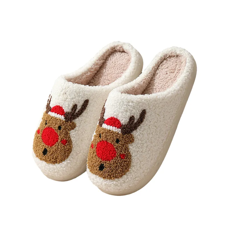 Comode pantofole di Babbo Natale in peluche soffice albero di natale alce scarpe da interno per le donne all'ingrosso personalizzate pantofole di peluche di Natale