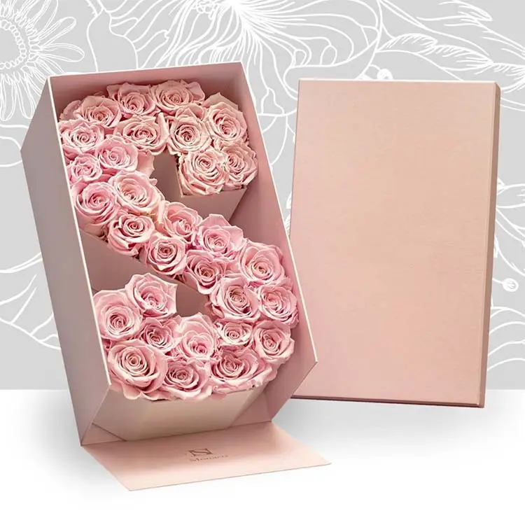 หรูหราที่กำหนดเองสวยวันวาเลนไทน์กุหลาบดอกไม้บรรจุภัณฑ์กล่องของขวัญกระดาษแข็ง