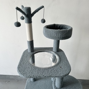 泰迪羊毛猫树，带木制攀爬架和丙烯酸胶囊室内活动家庭用刮擦柱 - Product Image 4