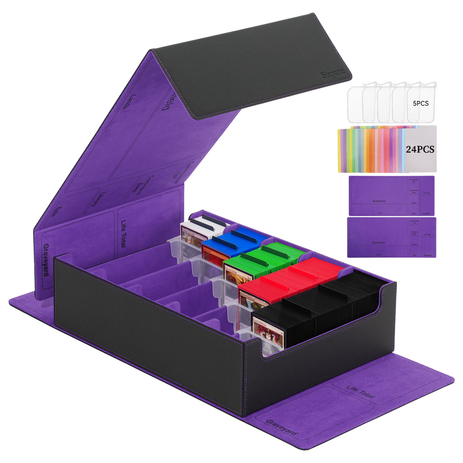 Boîte à cartouches à double couvercle à 5 rangées à carreaux T304d noir et violet