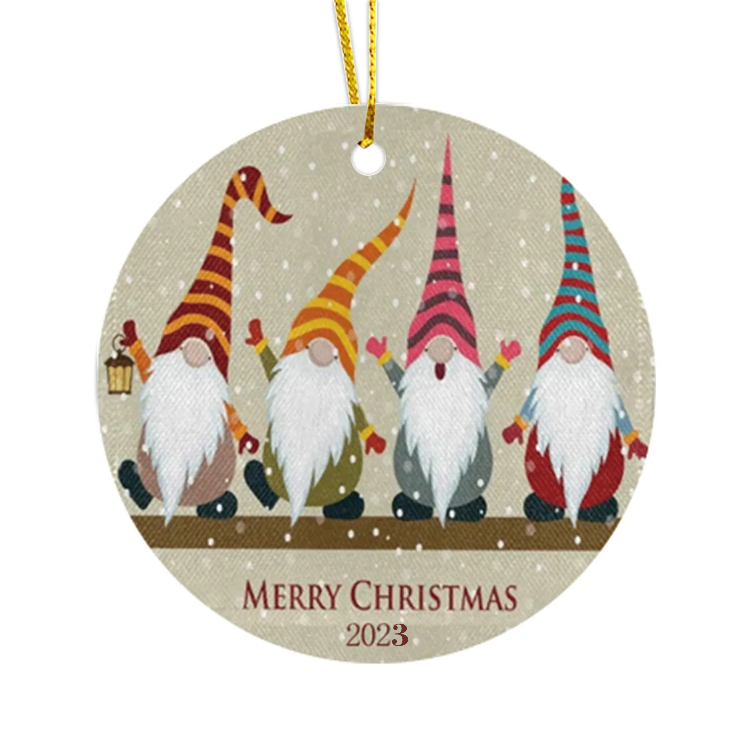 Nuevas ideas de productos navideños 2023 colgante circular de cerámica navideña de 3 pulgadas con decoración de árbol de Navidad pintada de doble cara