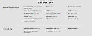 EPYC 9654 CPU 96C/192T 2.4Ghz/3.7GHZ L3 Cache 384MB 360W TDP SP5 <strong>Socket</strong> Server <strong>Processor</strong> for Gygabyte MZ73-LM1 Motherboard - Product Image 3