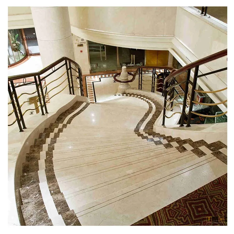 Natural Stone Customized Factory Price Design Interior Staircase Floor Tiles Beige Slab Marble Stair Treads