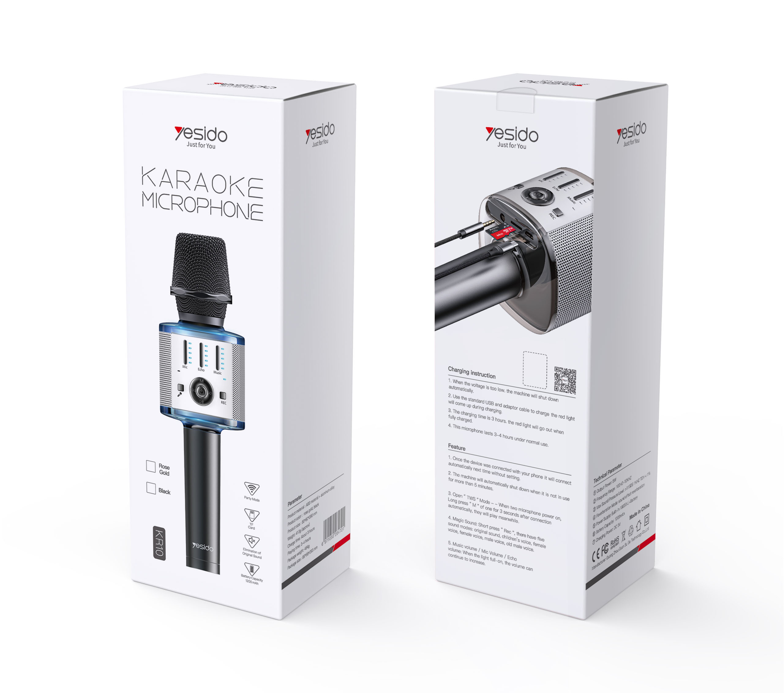 YESIDO Karoake system design portable wireless speaker microphone for music and sing