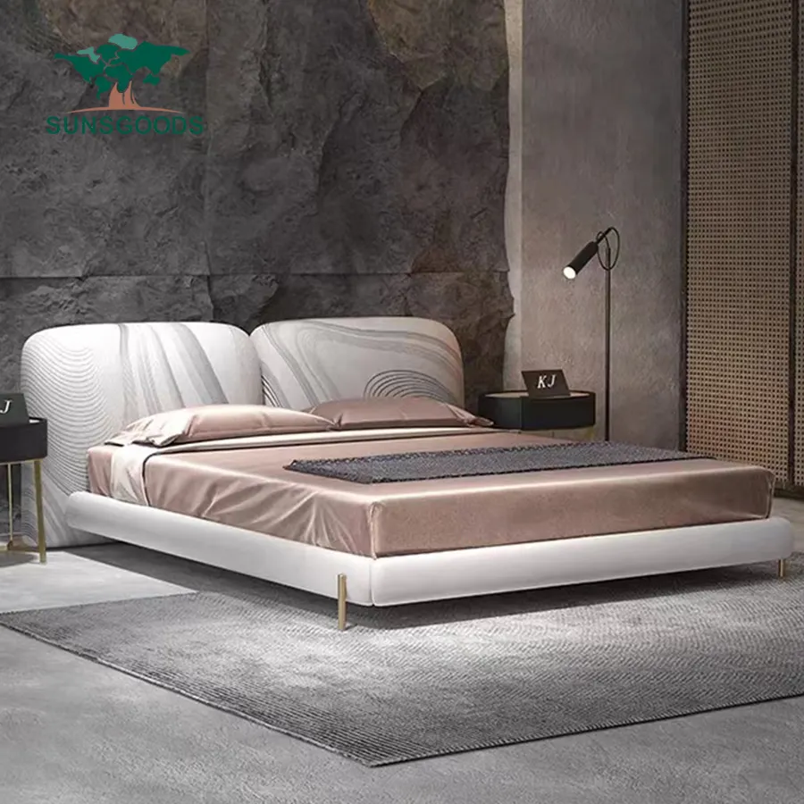 Cama de tela original de diseñador italiano 1,8 m villa de lujo habitación modelo cama de franela