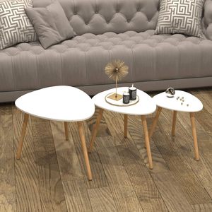 Juego de mesa de centro anidada Blanco Robusto Fácil montaje 3 mesas finales Estilo industrial Maquillaje Vanidades Sala de estar - Product Image 1