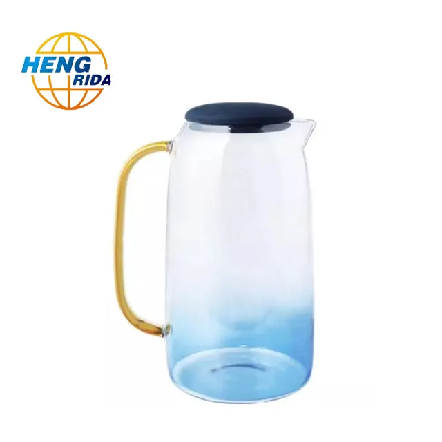 Juego de hervidor frío de estilo de celebridad web azul degradado vaso pyrex para jugo o agua juego de jarra con tapa de boca ancha al por mayor