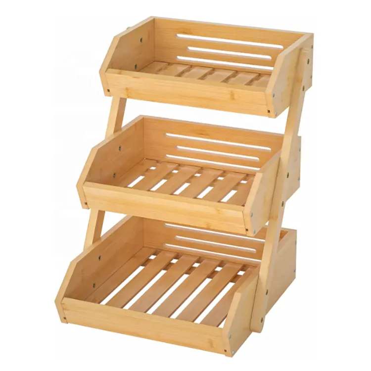 Cesta de bambú para frutas, bol grande de 3 capas, soporte de almacenamiento de cocina, estante de madera