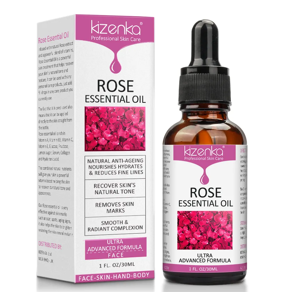 KIZENKA Private Label 100% reines natürliches Anti-Aging-feuchtigkeit spendendes Bio-Öl aus 30ml Haar-, Gesichts-und Körper rosen öl