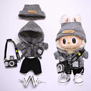 Labubu 15cm/17cm Universal <strong>Gray</strong> Sweater Hat Suit for Baby Dolls Jewelry Findings &amp; Components for One Two Three Generations - Product Image 6